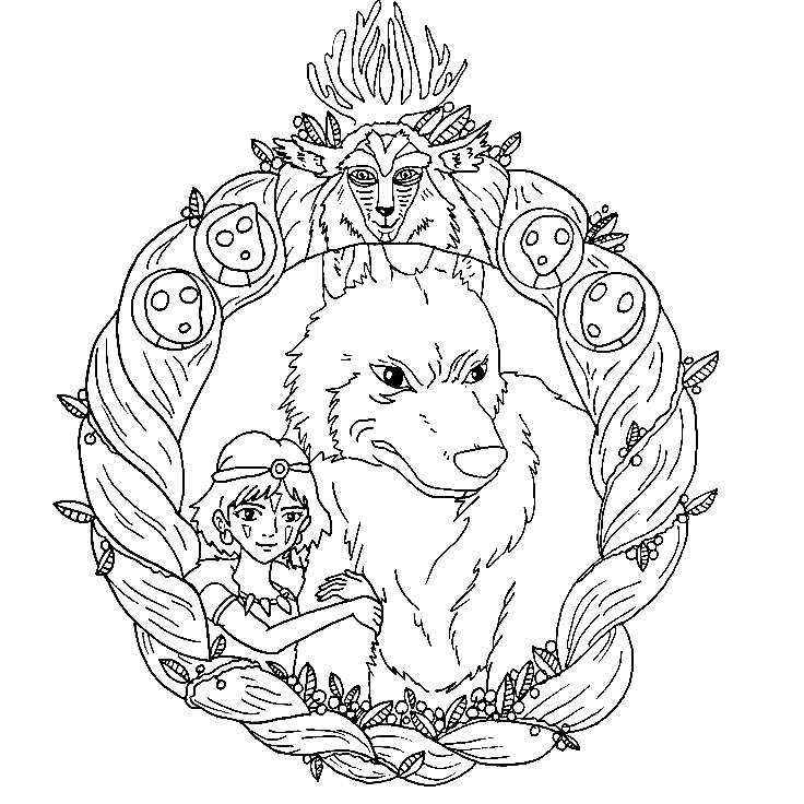 Princess mononoke coloring pages printable for free download