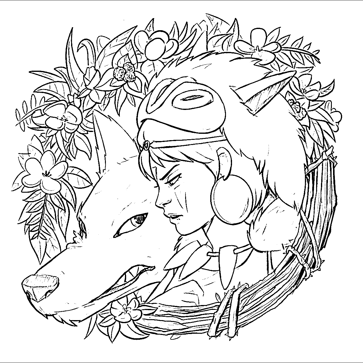 Princess mononoke coloring pages printable for free download