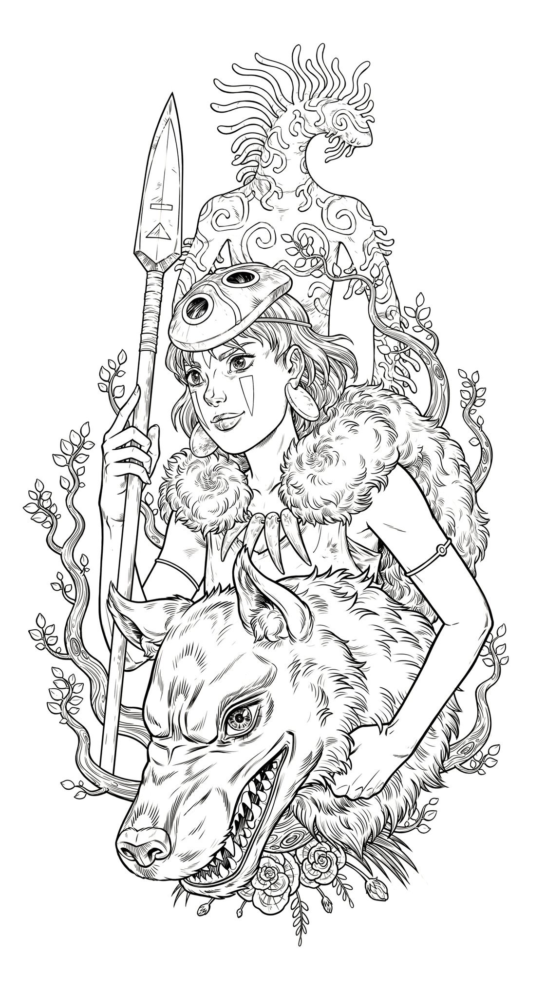 Â renie â fiendishic on x lineart for my princess mononoke piece art illustration ghibli httpstcoogujgc x