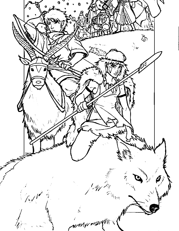 Princess mononoke coloring pages printable for free download