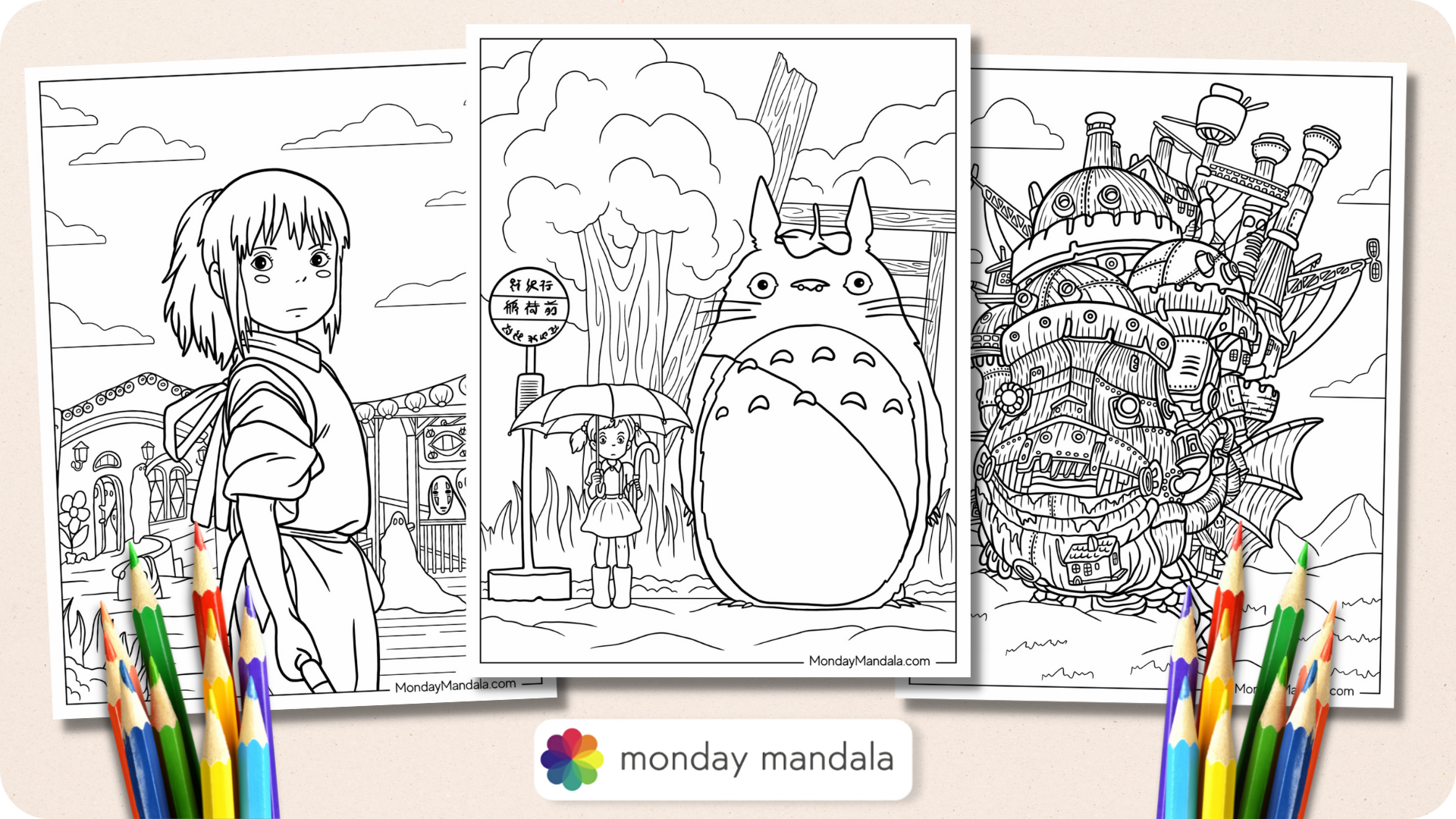 Studio ghibli coloring pages free pdf printables