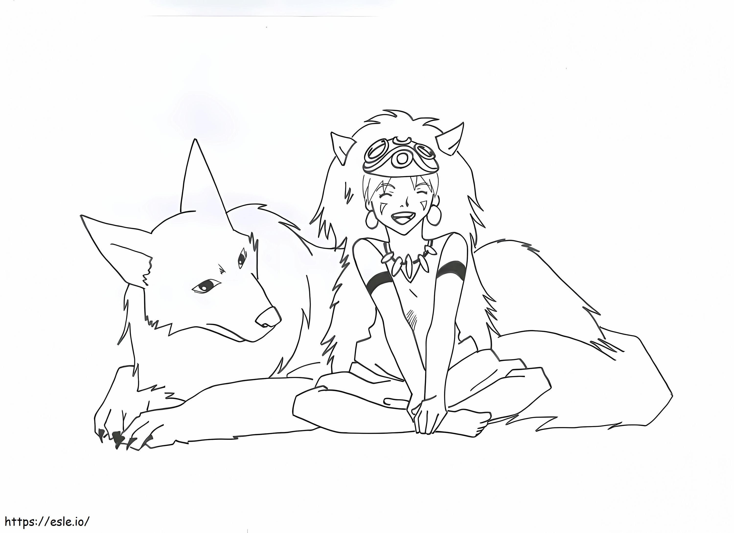 Happy princess mononoke coloring page