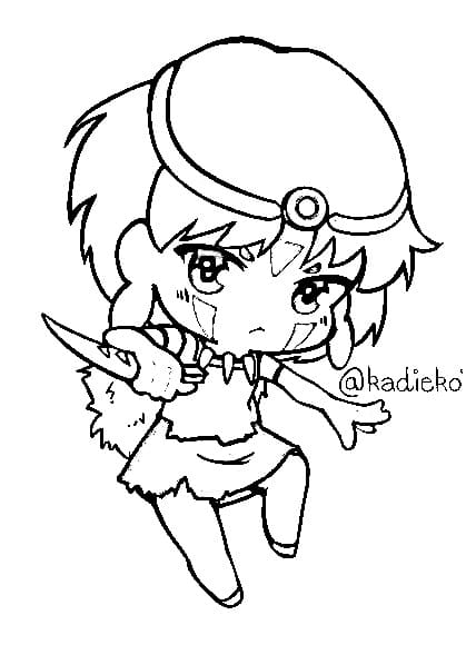 Cute chibi princess mononoke coloring page