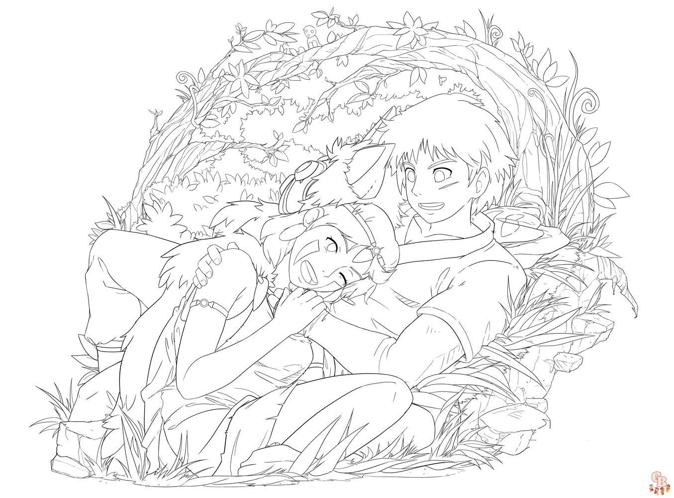 Gratis utskrivbare princess mononoke coloring pages for barn