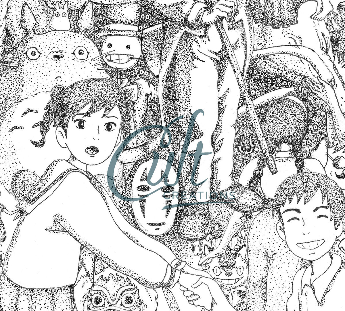 Studio ghibli inspired fan art print totoro spirited away princess mononoke