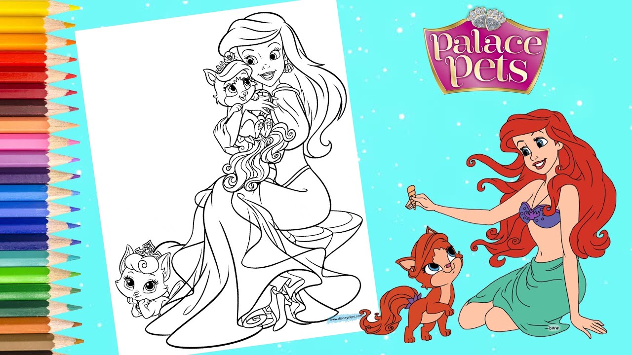 Coloring disney princess ariel treasure beauty palace pets coloring pages