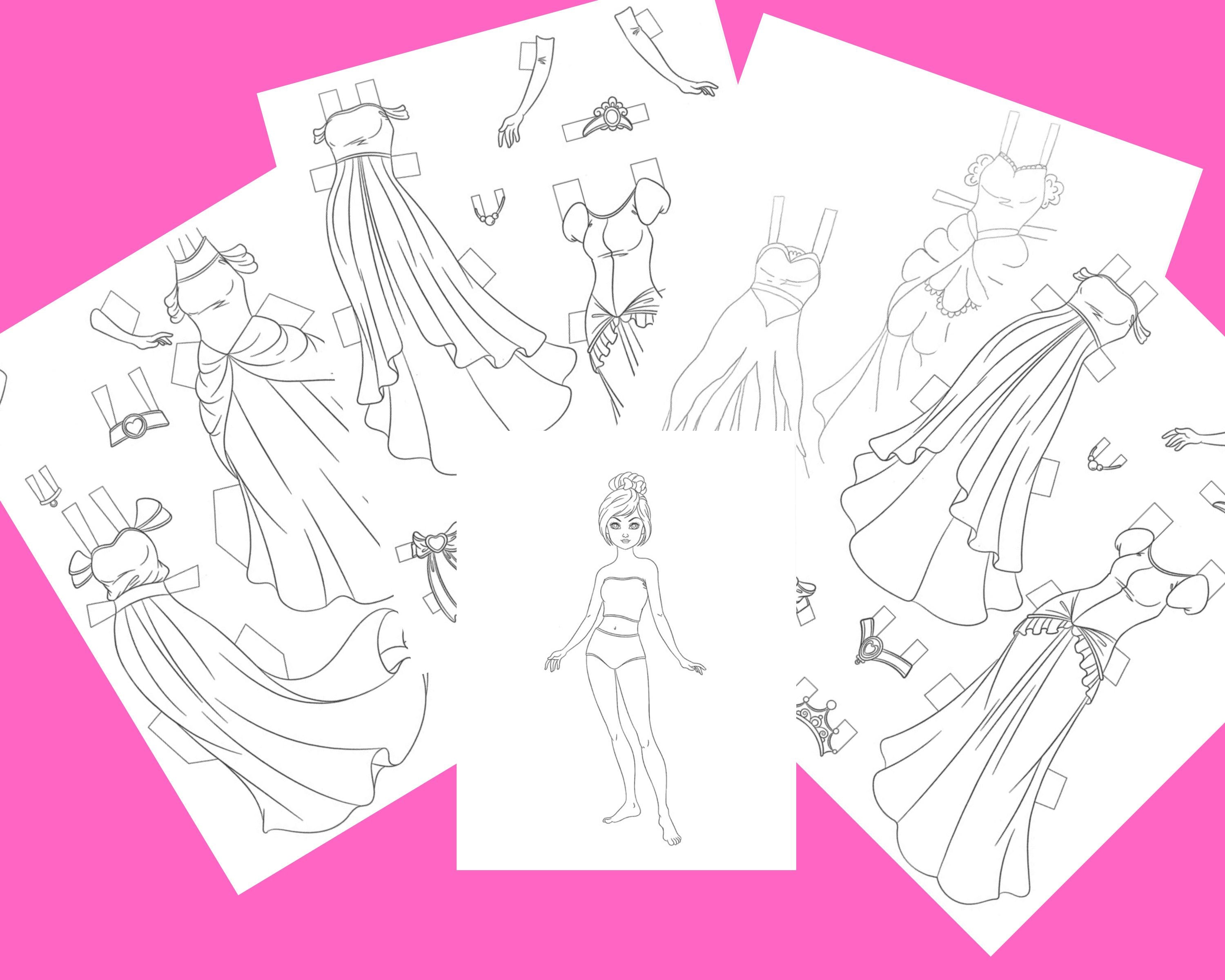 Princess paper dolls road trip project princess party color your own activity dolls to color pretty dresses to color dress coloring page download now