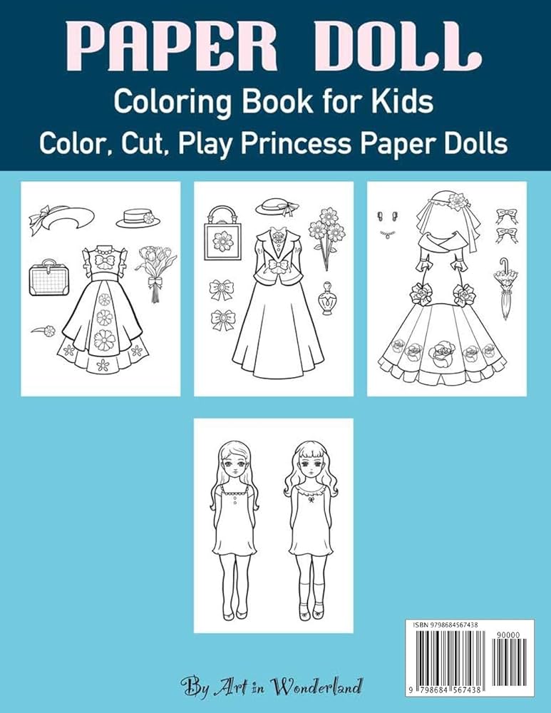 Paper doll color cut play princess dress up coloring book for kids