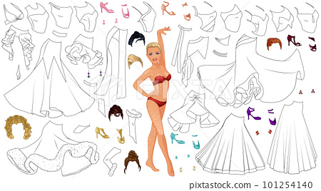 Ballroom dancing coloring page paper doll with