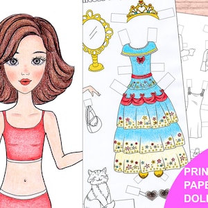 Princess paper doll paper doll printable instant download coloring paper doll paperdoll printable coloring page digital paper doll instant download