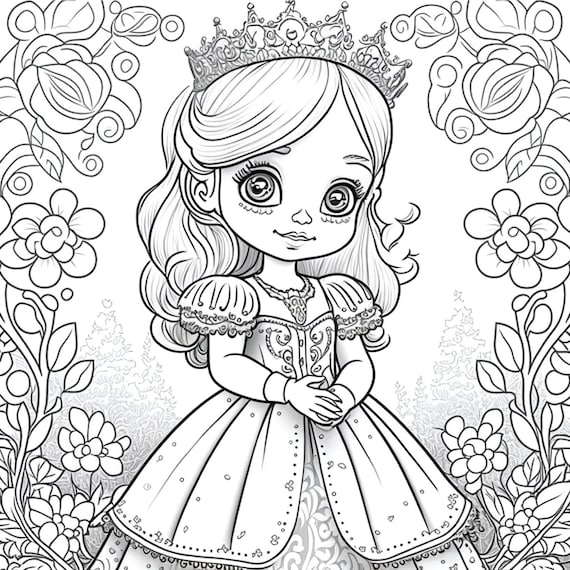 Printable princess colouring pages digital pdf download princess colouring book activity sheets princess party princess drawing