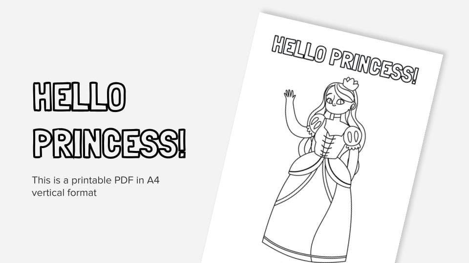 Hello princess printable coloring worksheet