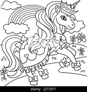Unicorn princess coloring page isolated for kids stock vector image art