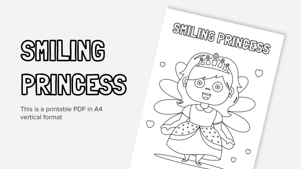 Smiling princess printable coloring worksheet