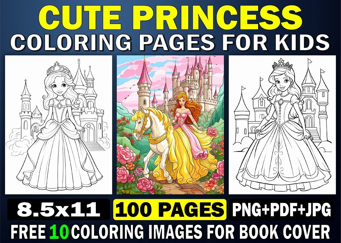 Cute princess coloring page for kids designful market