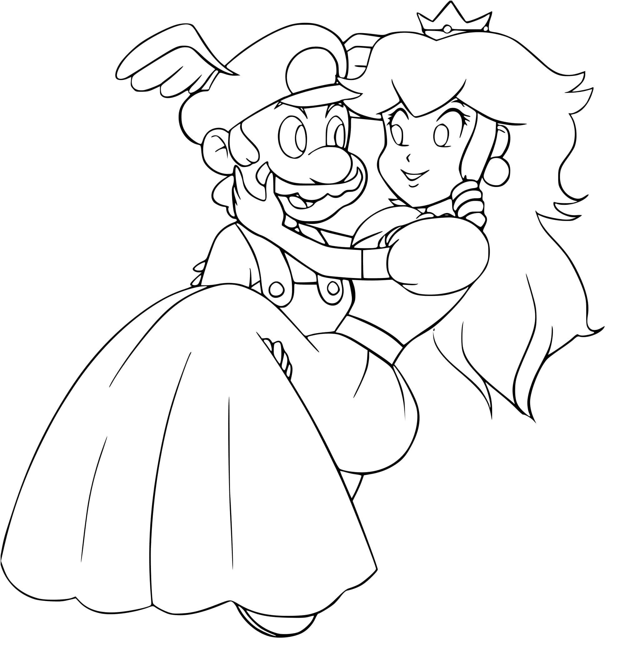 Mario with princess peach coloring page