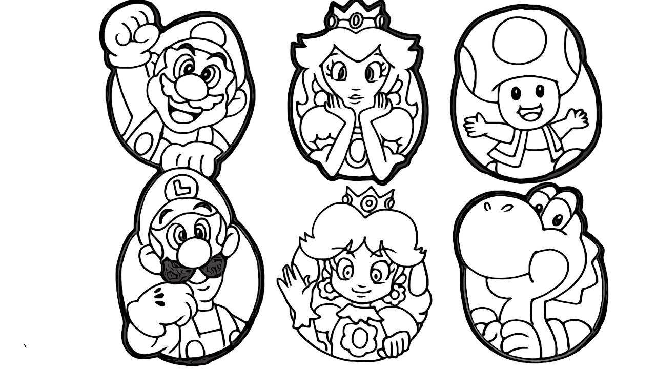 Super mario bros coloring book pilation nintendo mario luigi princess peach princess daisy yoshi