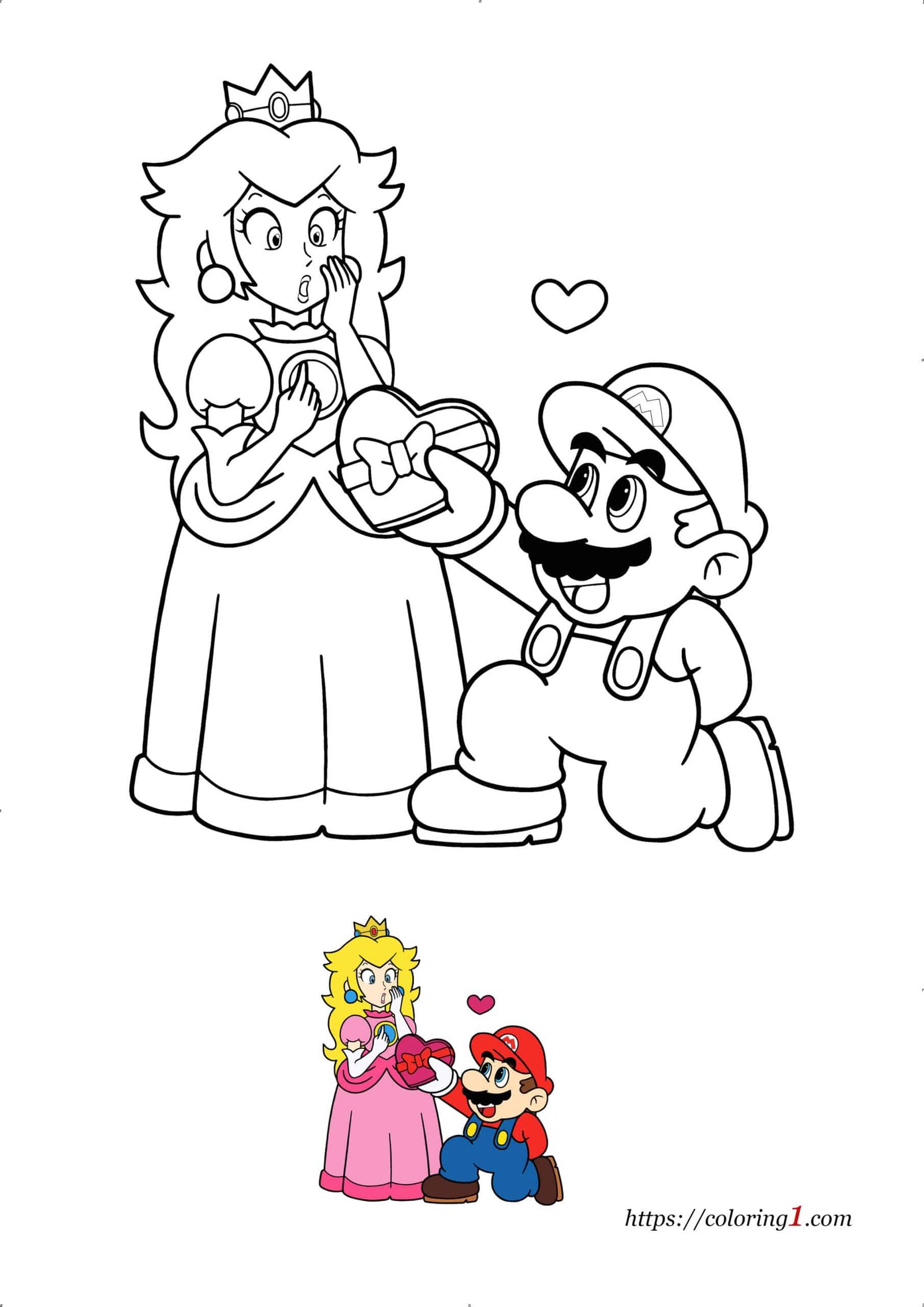 Mario and peach coloring pages