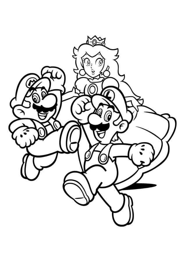Mario luigi and princess peach coloring page
