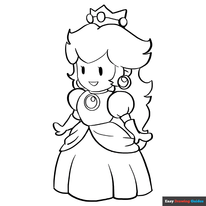 Princess peach from super mario bros coloring page easy drawing guides
