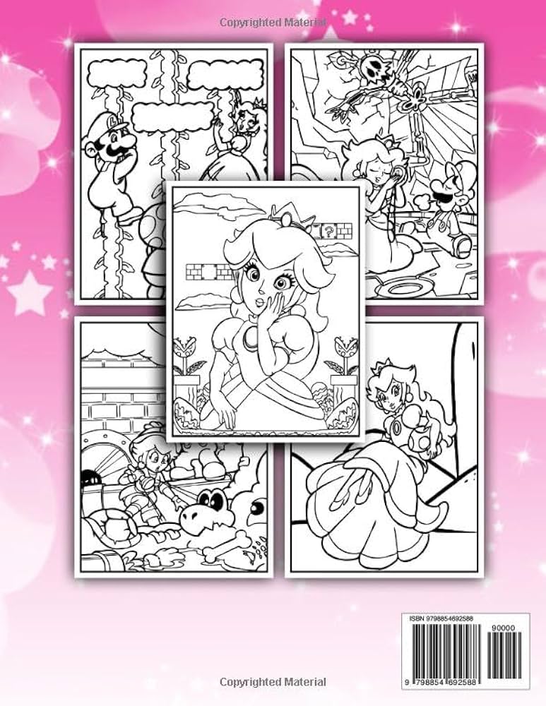 Princess peach coloring book many one sided drawing jumbo pages of characters and iconic scenes for children kids girls boys ages