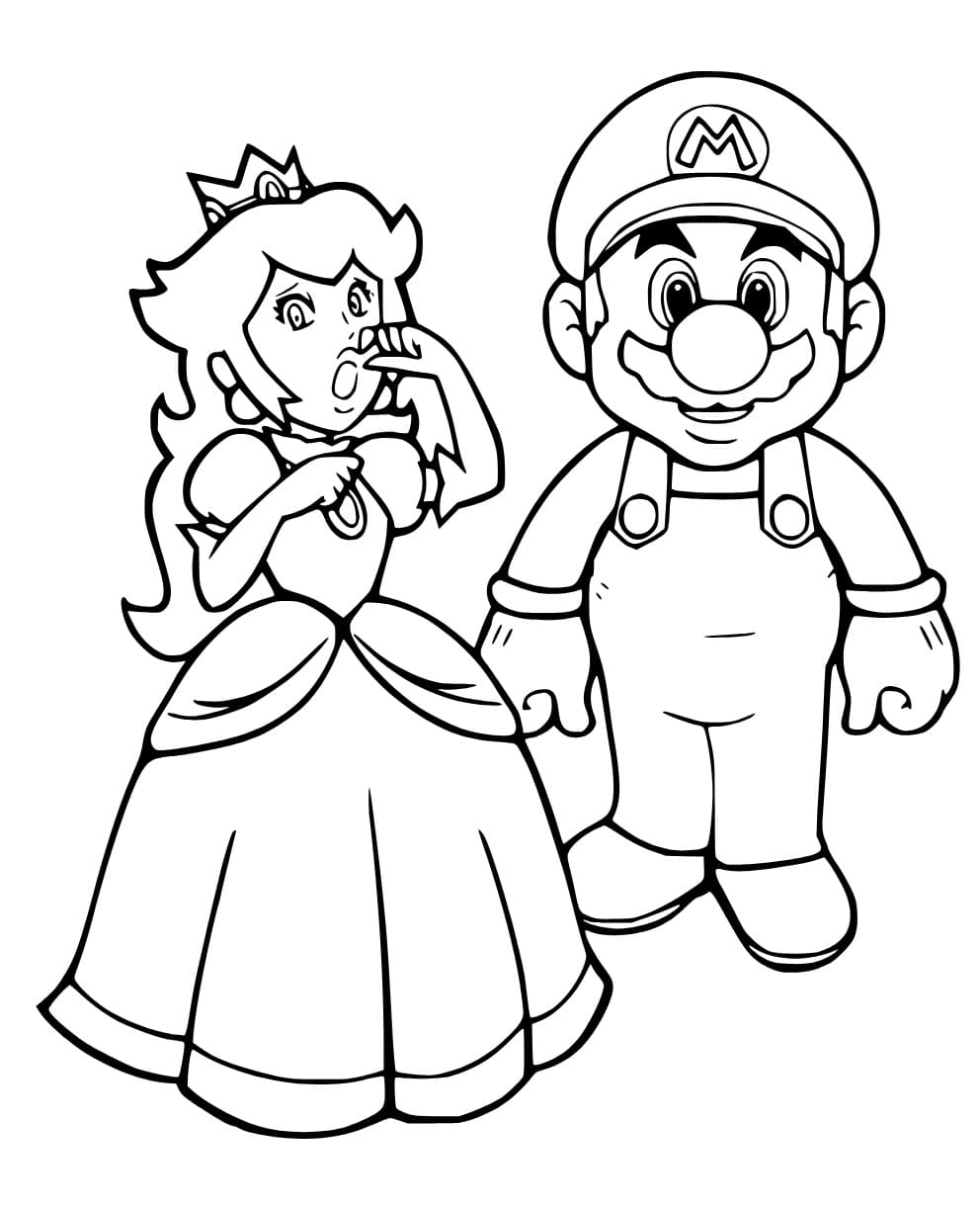 Princess peach and mario coloring page