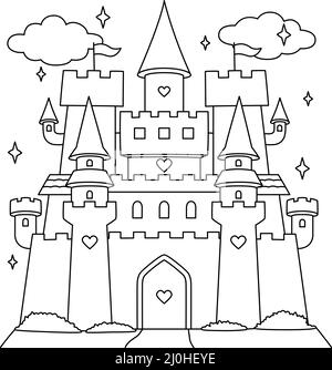 Coloring page for kids with castle palace color by numbers coloring book vector illustration mathematics educational children game stock vector image art