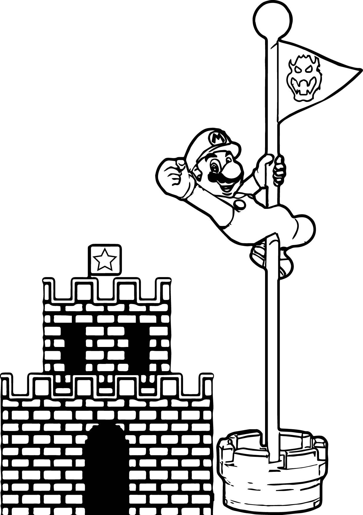 Super mario castle pole coloring page