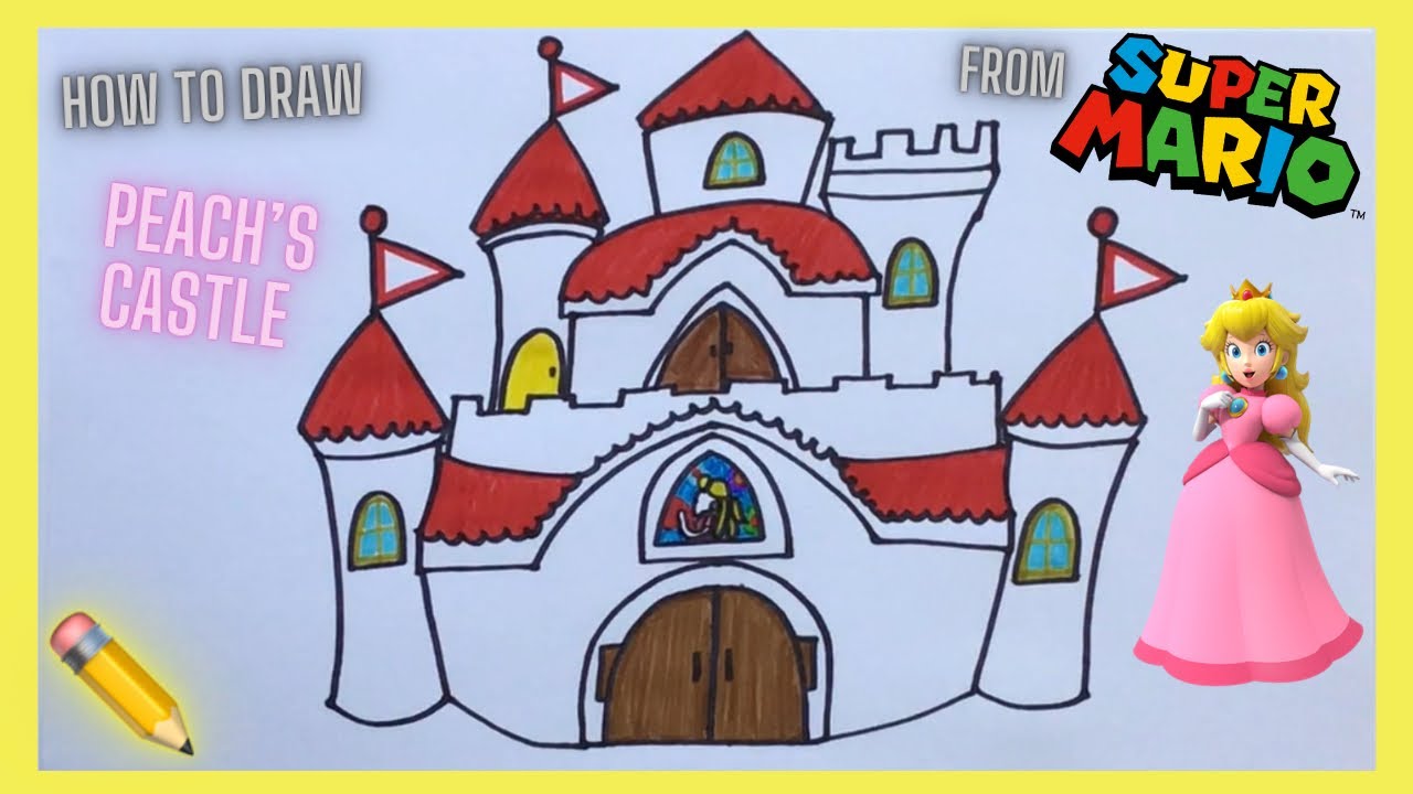 How to draw peachs castle fro super ario âï