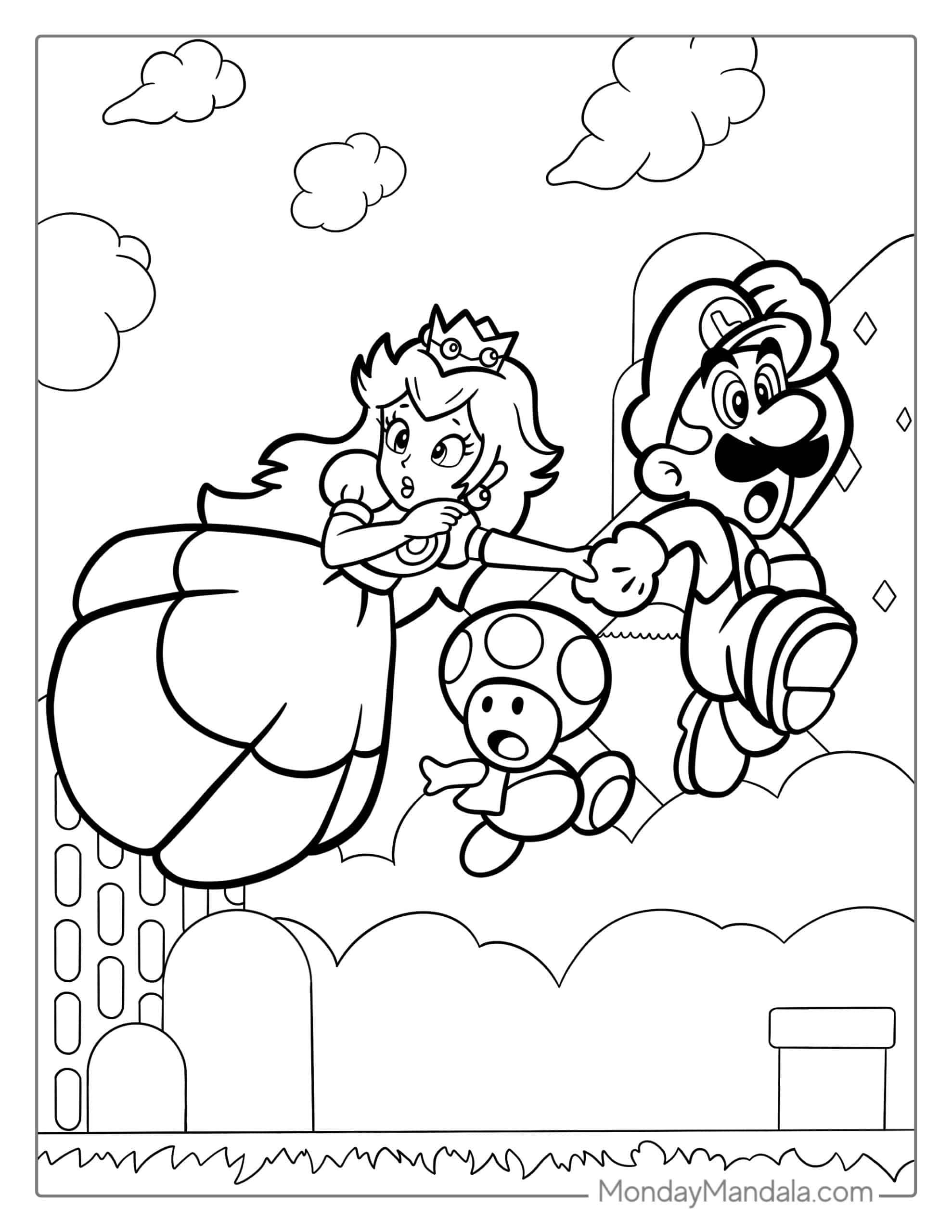 Princess peach coloring pages free pdf printables super mario coloring pages mario coloring pages coloring pages