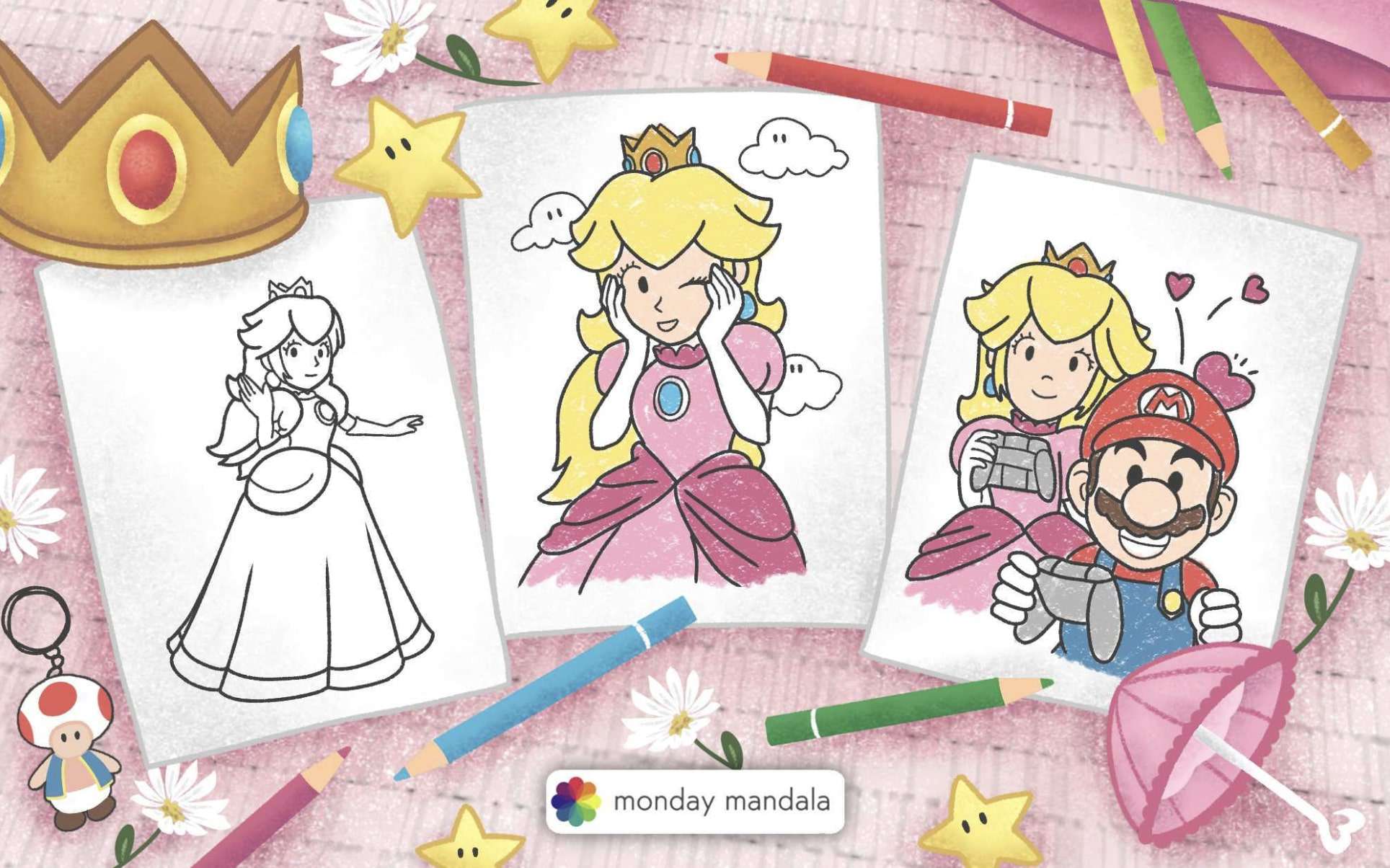 Princess peach coloring pages free pdf printables