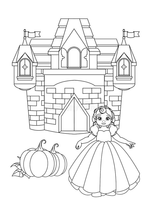 Cute princess and horse coloring book page stock vector