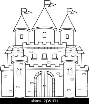 Kids line drawing castle fortress logo vector design icon template stock vector image art