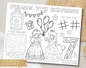 Princess peach coloring placemat party activity sheet kids coloring page printable file digital pdf