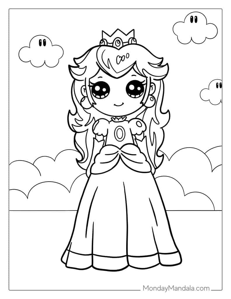 Princess peach coloring pages free pdf printables