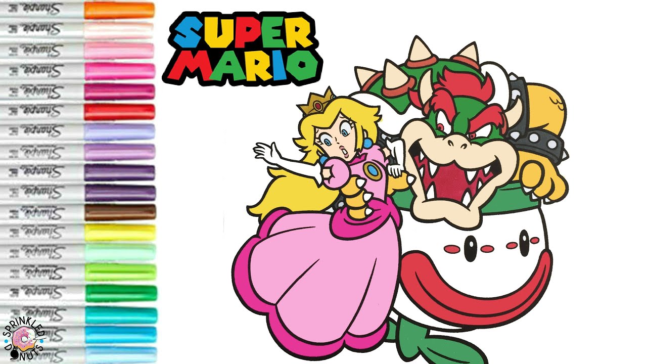 Super ario bros coloring book pages princess peach and bowser