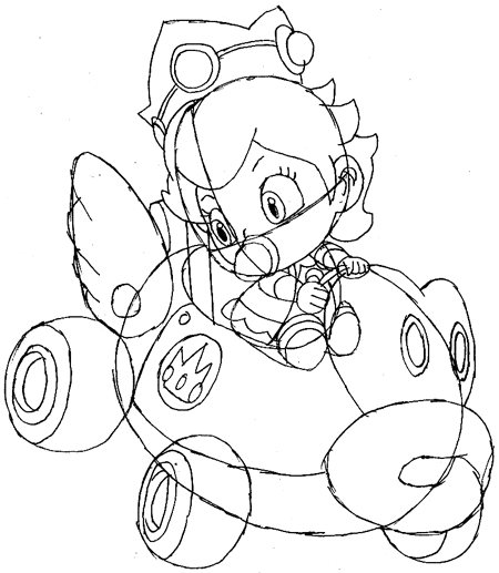 How to draw baby princess peach driving her car from wii mario kart