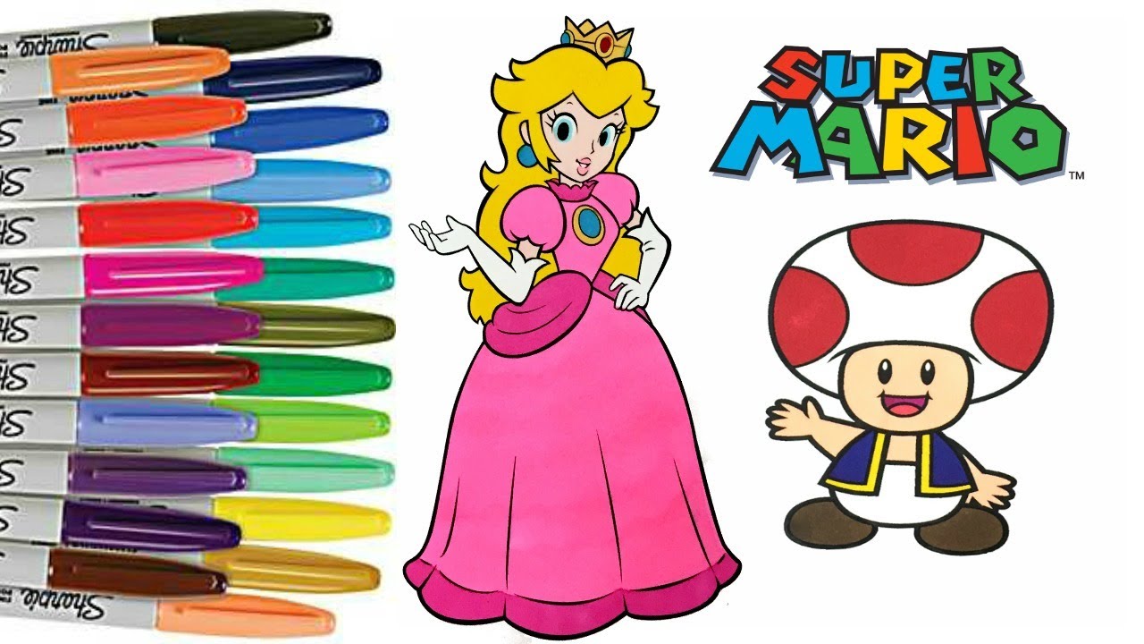 Super mario bros coloring book page princess peach toad coloring nintendo