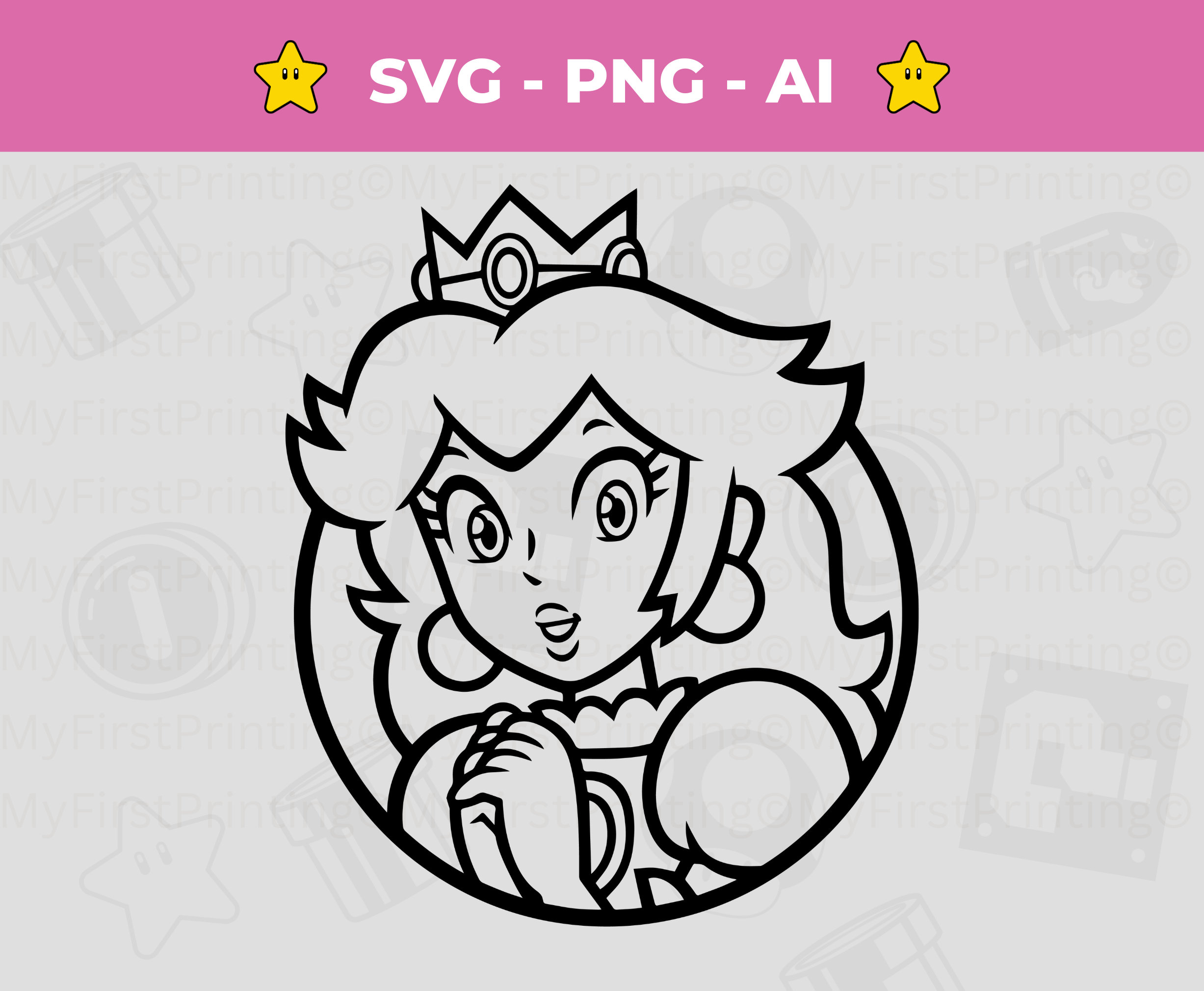 Princess peach svg outline super mario png mario game vinyl design cut file instant download for silhouette cricut crafting download now