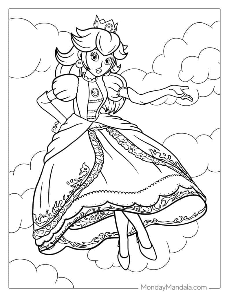 Princess peach coloring pages free pdf printables