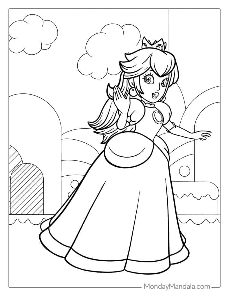 Princess peach coloring pages free pdf printables