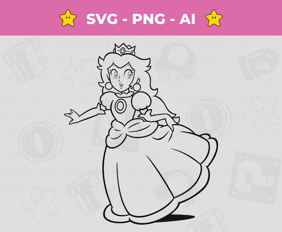 Princess peach svgsuper mario svg vector cut file instant download princess peach clipart cricut silhouette vinyl design