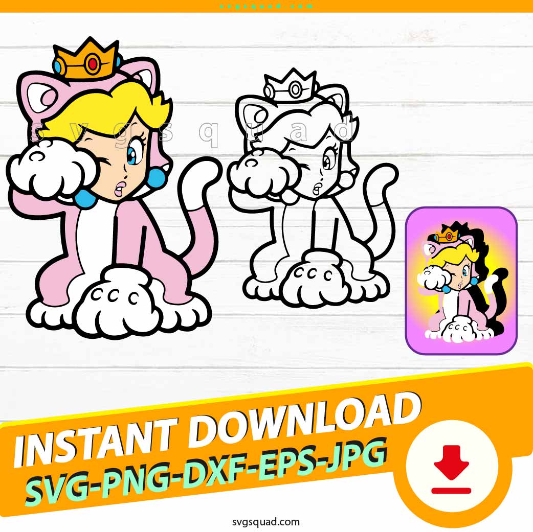 Princess peach cat svg png layered outline cricut