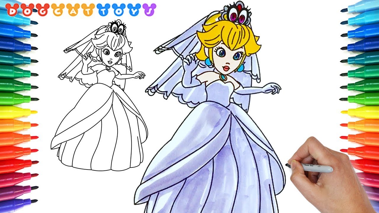 How to draw super mario odyssey princess peach drawing coloring pages videos for kids