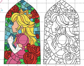 Princess peach stained glass window svgpng colorblack white mario galaxy