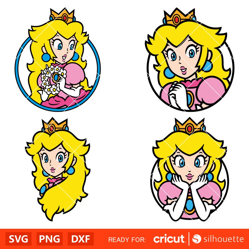 Princess peach face bundle svg mario characters svg super mario svg mario bros svg cricut silhouette vector cut file â ovalery svg