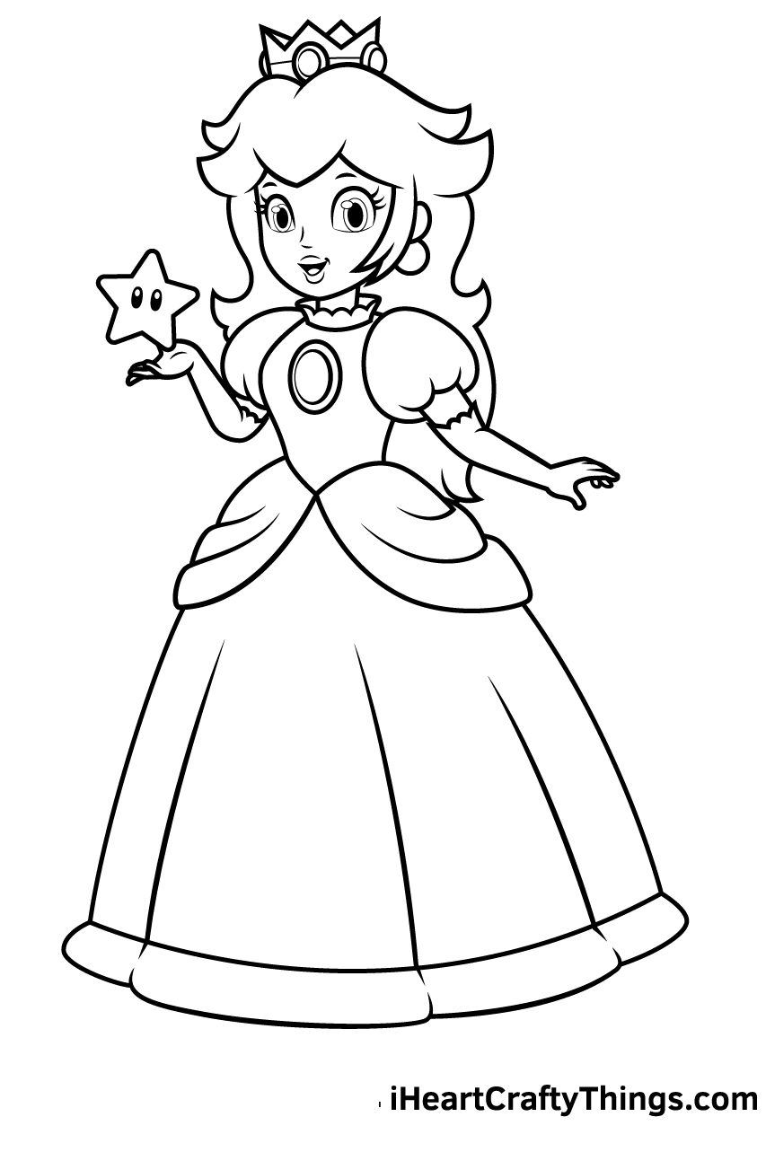 Princess peach holding a star coloring page