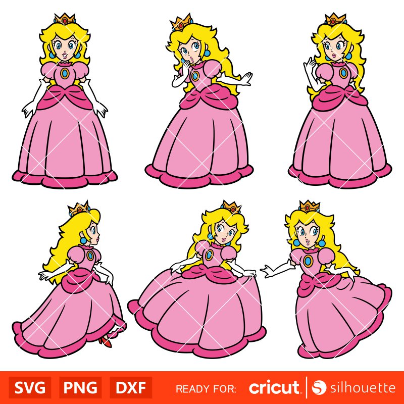 Princess peach bundle svg mario characters svg super mario svg mario bros svg cricut silhouette vector cut file â ovalery svg