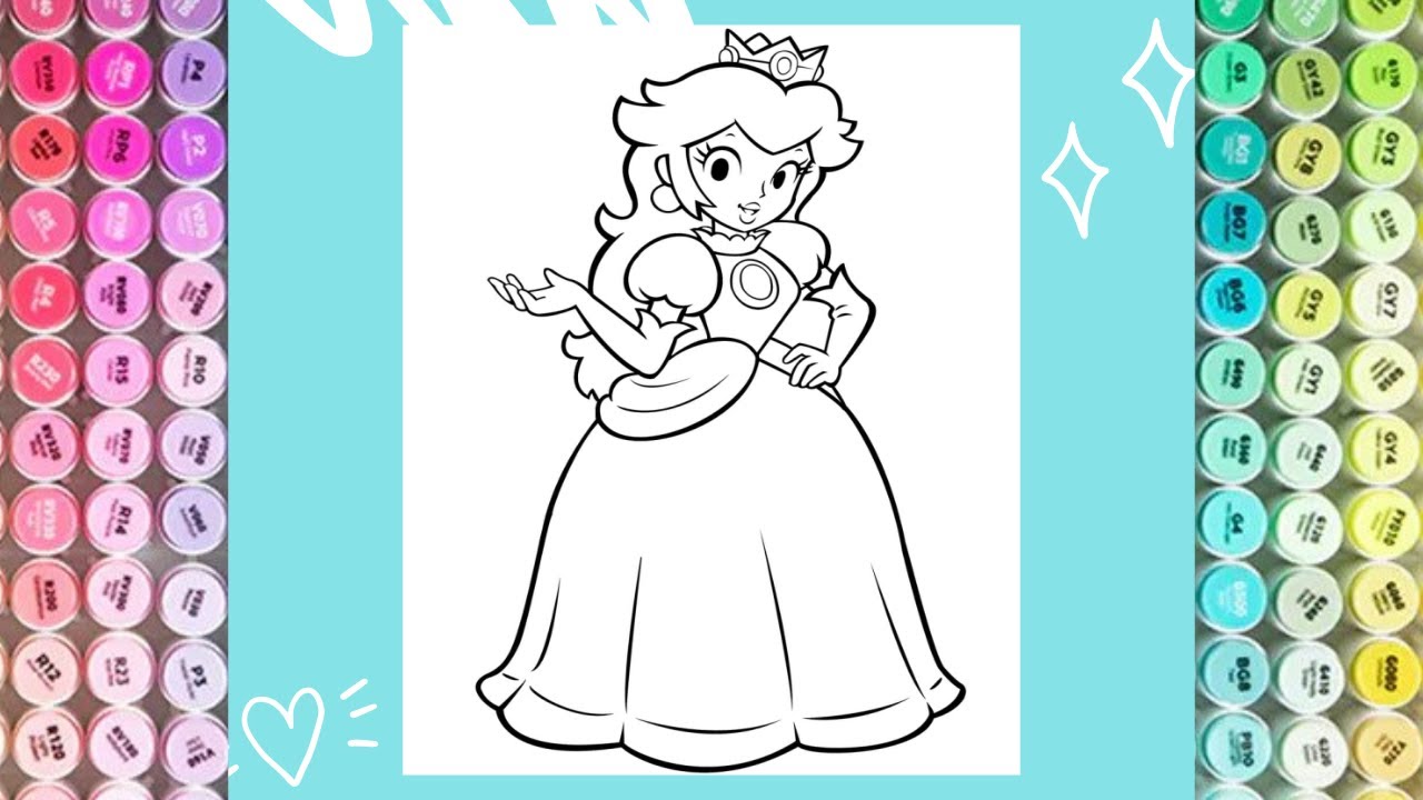 Princess peach coloring book pages for kids how to color