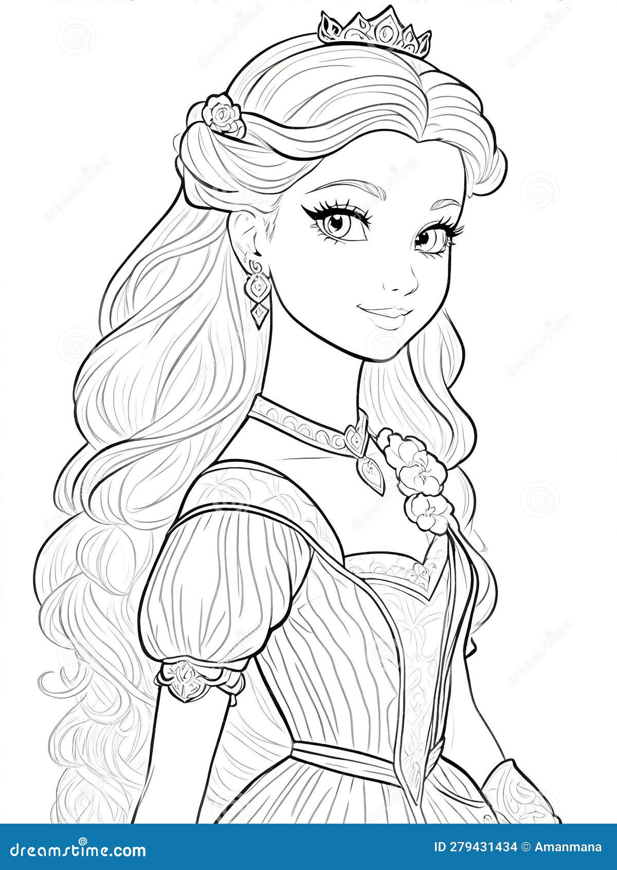 Princess coloring page line art illustration isolated on white background stock illustration